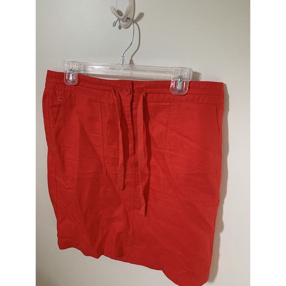 Talbots Skirt Womens 6 Red Knee Length Linen Blend Pockets Drawstring Casual - Picture 2 of 7
